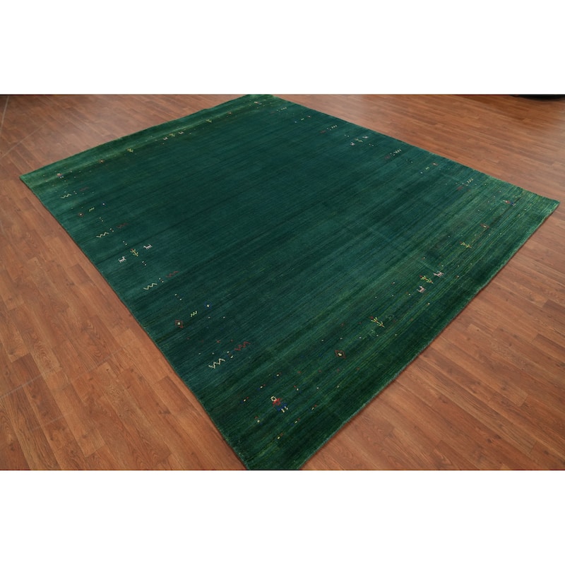 Hand Knotted Oriental 100% Wool Carpet Tribal Animal Pictorial Green Gabbeh Area Rug - 9' 10'' X 8' 1''