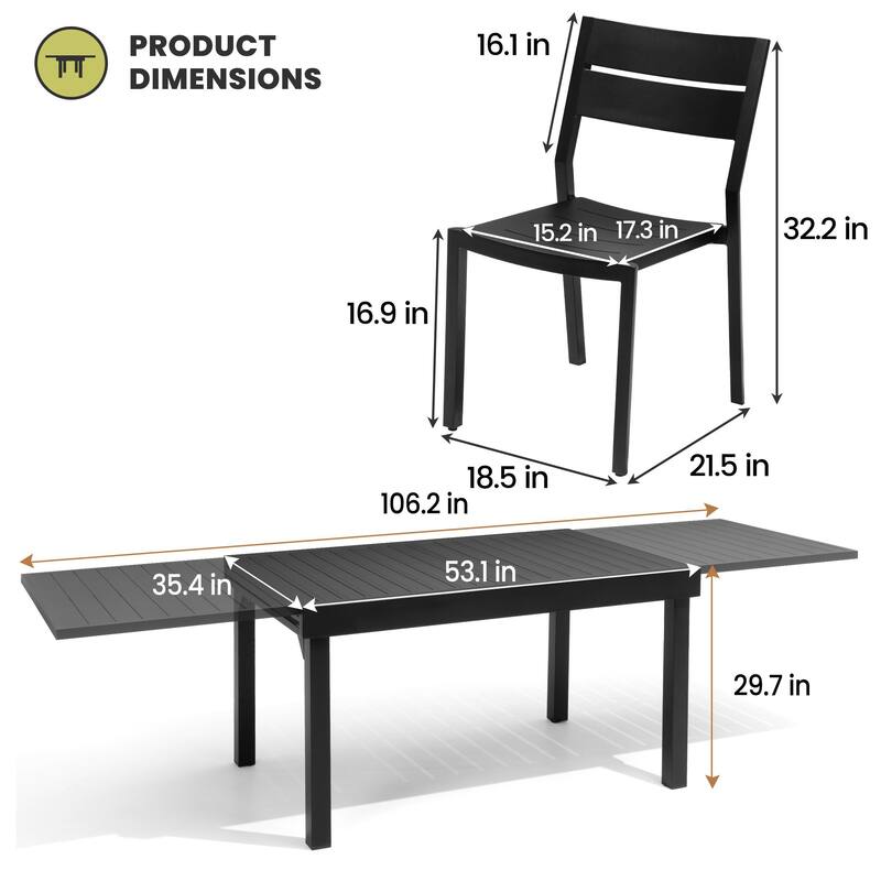5/7/11-piece Set Outdoor Aluminum Extendable Patio Dining Table with Stackable Chairs