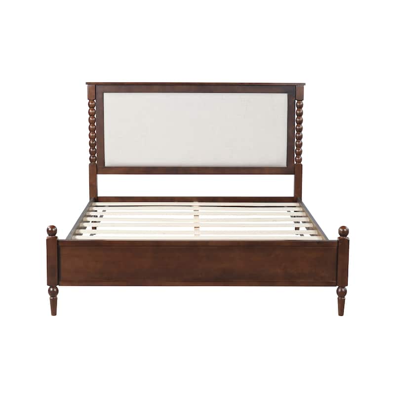 Christopher Knight Home - Traditional Wooden Platform Bed with Upholstered Headboard and Spindle Accent Design