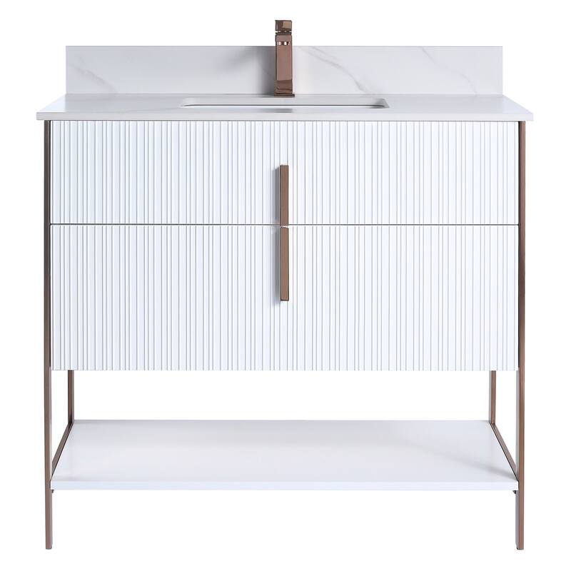 Fine Fixtures Serenity Modern Bathroom Vanity with White Carrara Stone Top