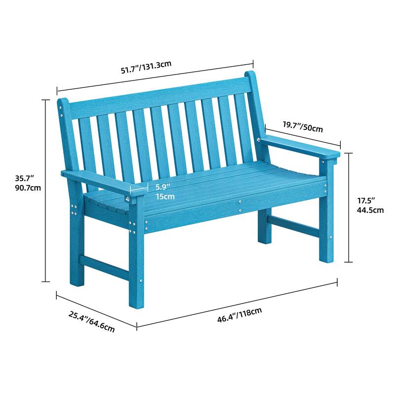 2-person HDPE Outdoor Seating Patio Bench with Arms and Back