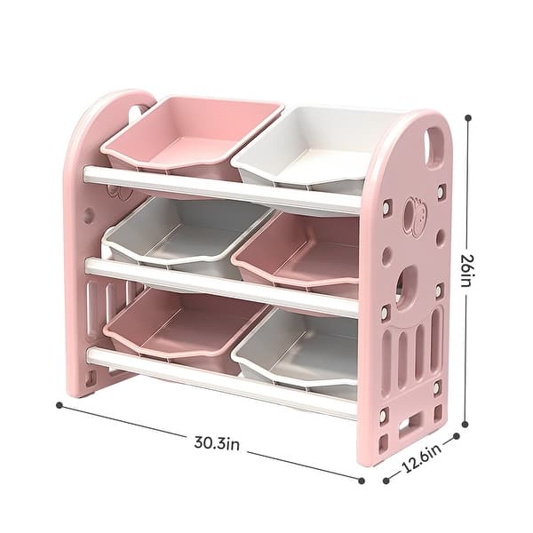 dimension image slide 0 of 2, Kids Toy Storage Organizer with 6 Bins, Multi-functional Nursery Organizer for Playroom, Bedroom, Living Room