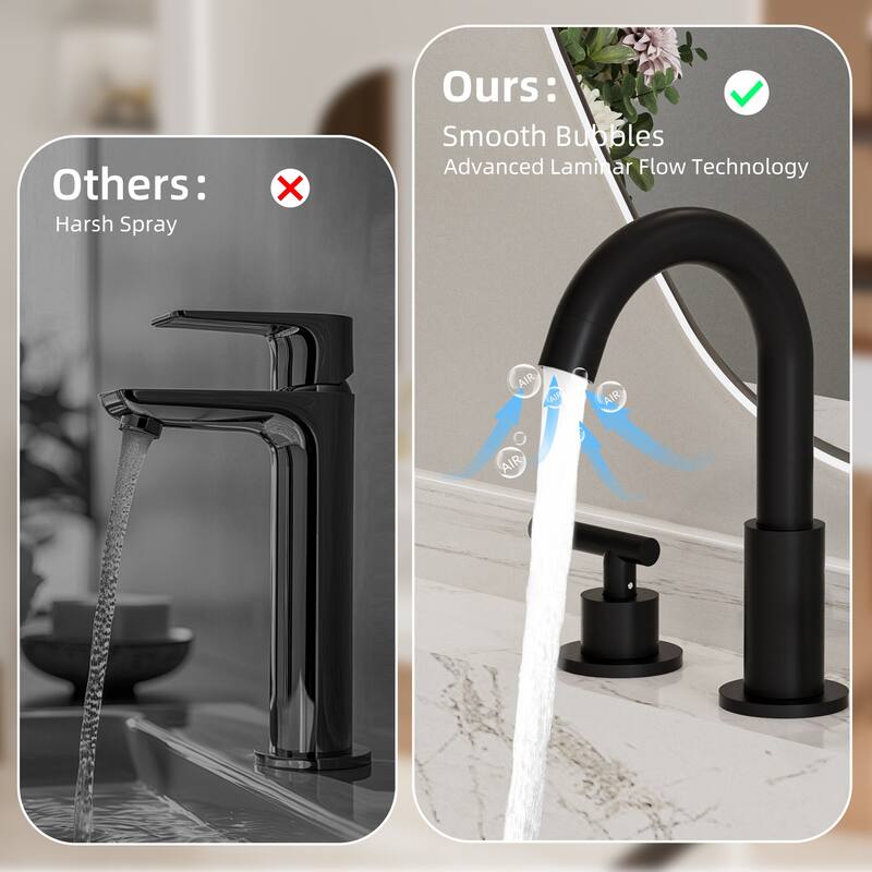 Modland Widespread 3-Hole Bathroom Faucet, 500K Cycle Ceramic Cartridge, 360 Swivel Spout & CEC Certified (Black/Gold/Nickel)