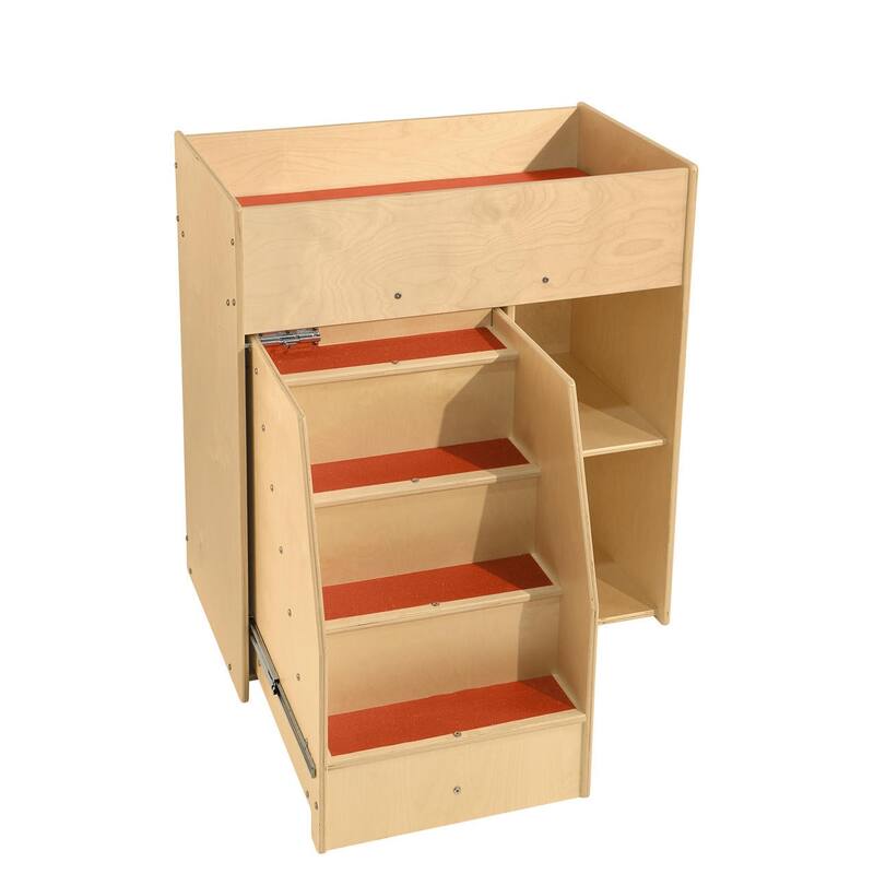 Contender Baby Diaper Changing Station with Sliding Stairs Storage Shelf, Kids Table with Red Vinyl Changing Pad - 36"