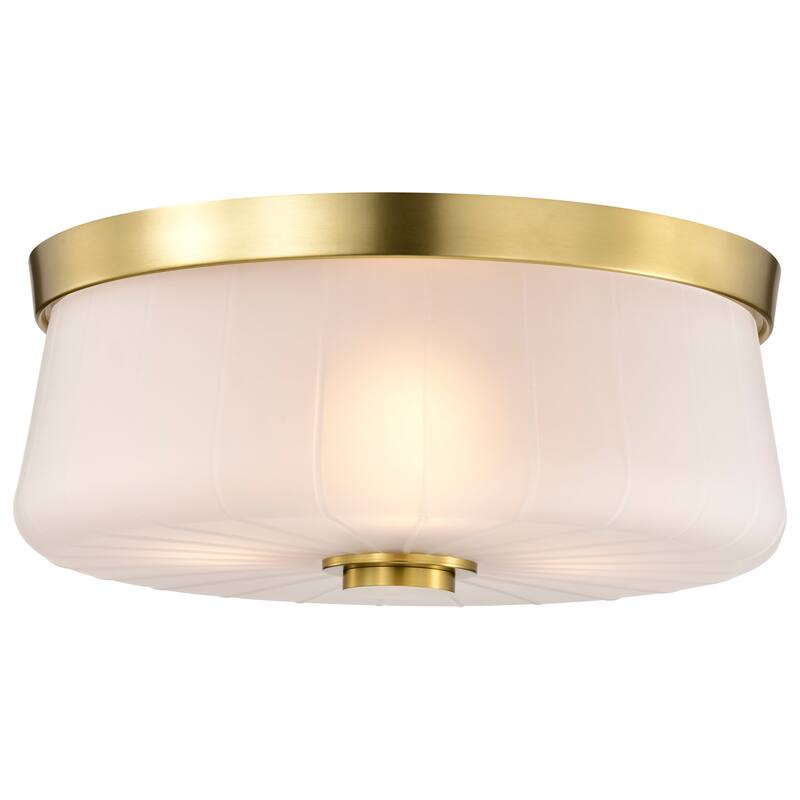 Lune 3 Light Flush Mount Vintage Brass Finish Etched White Glass - Vintage Brass