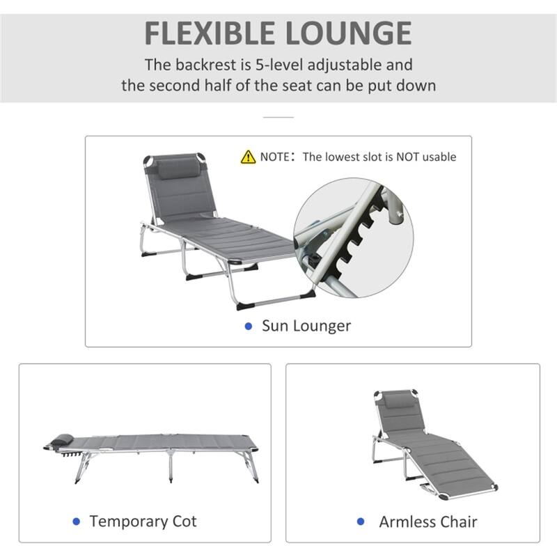 Lounge Chair Adjustable Recliner with Cotton Padded Seat Head Pillow Aluminum Frame for Pool Beach and Outdoor Use