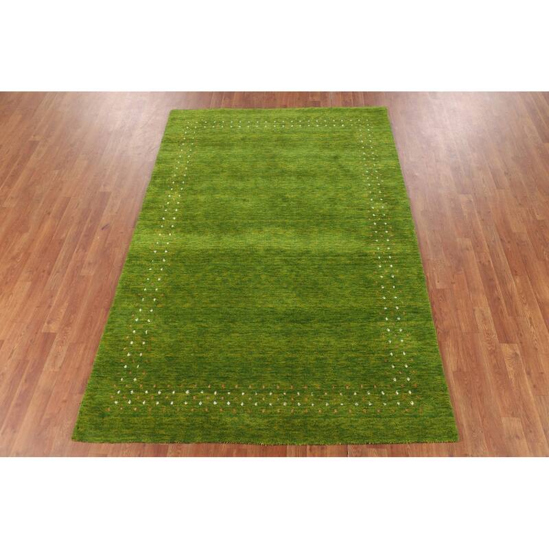 Green Gabbeh Indian Area Rug Hand-Knotted Wool Carpet - 5'4"x 7'9"