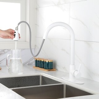 White Kitchen Faucet with Pull Down Sprayer Single Handle Sink Faucet - On Sale - Overstock - 34592112