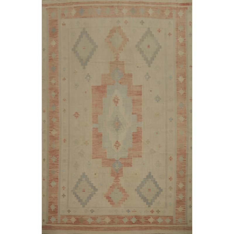 Hand Woven Oriental 100% Wool Carpet Southwestern Tribal Beige & Ivories Kilim Area Rug - 11' 9'' X 9' 0''