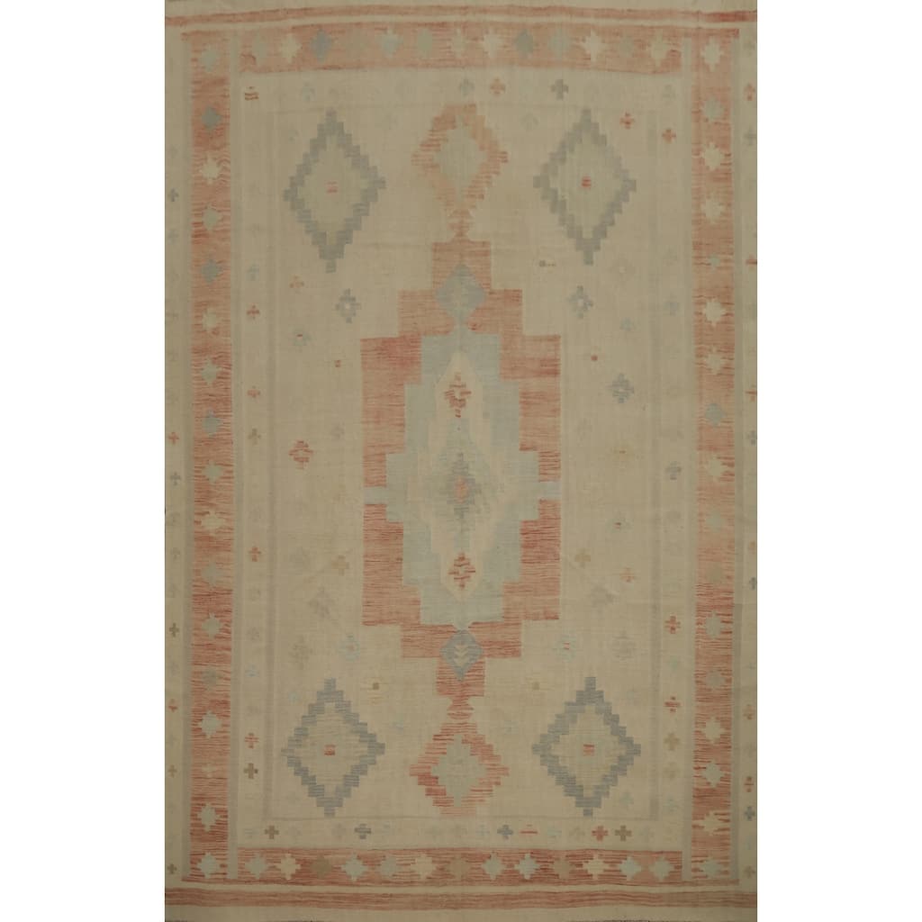 Hand Woven Oriental 100% Wool Carpet Southwestern Tribal Beige & Ivories Kilim Area Rug - 11' 9'' X 9' 0''