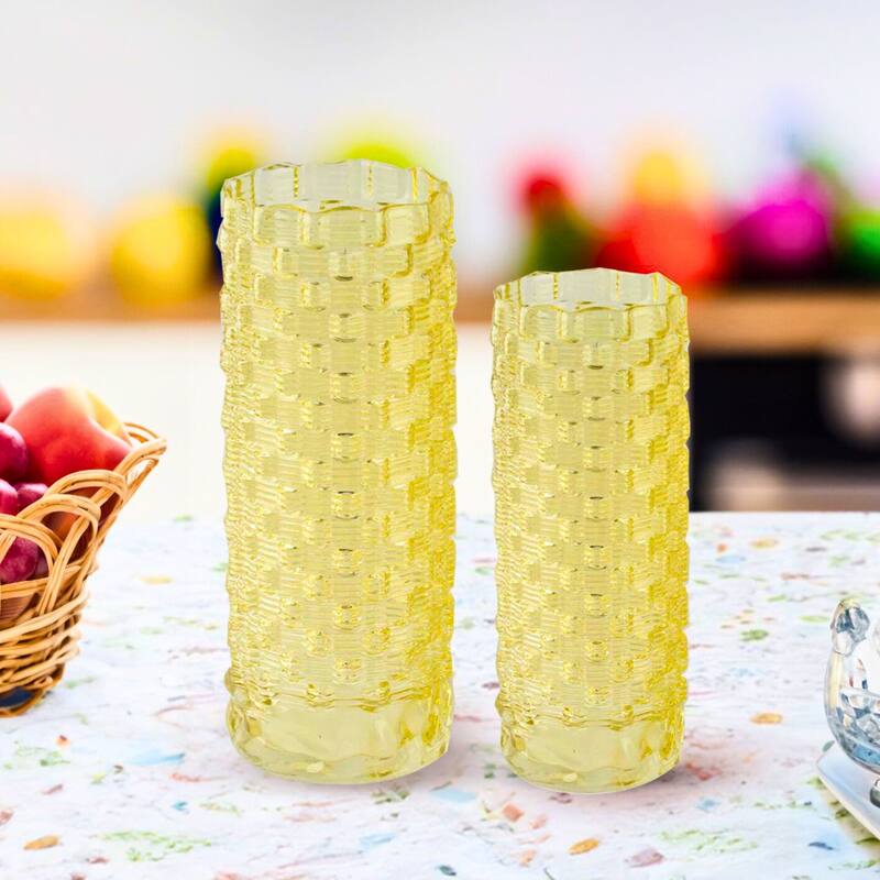 Set of 2 Tall Speckled Sandstone Ceramic Oblong Table Vases for Decor