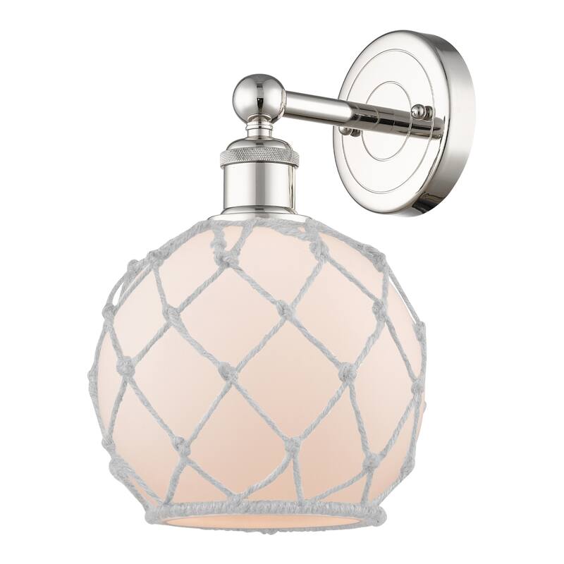 Innovations Lighting Endless Possibilities Edison - Farmhouse Rope - 1 Light 8" Sconce - White Glass with White Rope/Polished Nickel