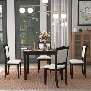 5-Piece Dining Table Set w/Rectangular Table&Upholstered Chairs,Walnut ...