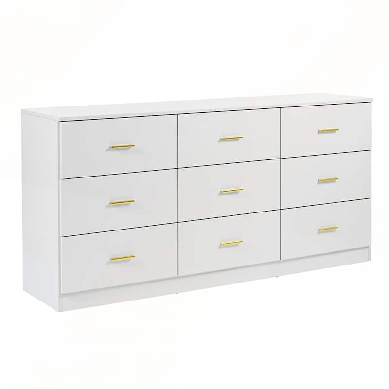 Modern White 9-Drawer Dresser for Bedroom
