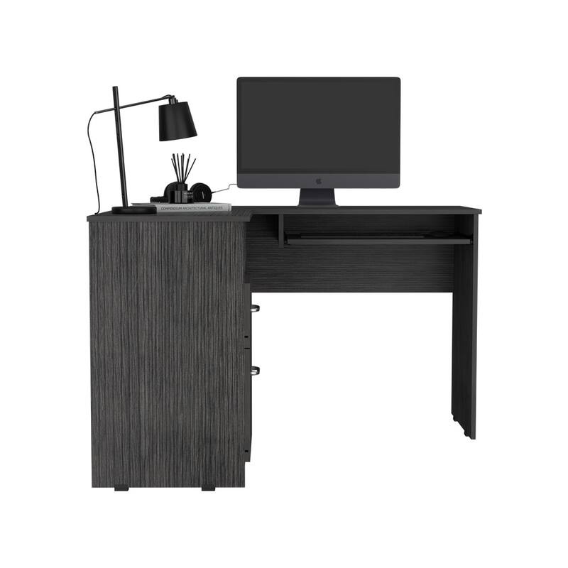 L-Shaped Desk Bradford, Keyboard Shelf, Smokey Oak Finish,High quality and durable