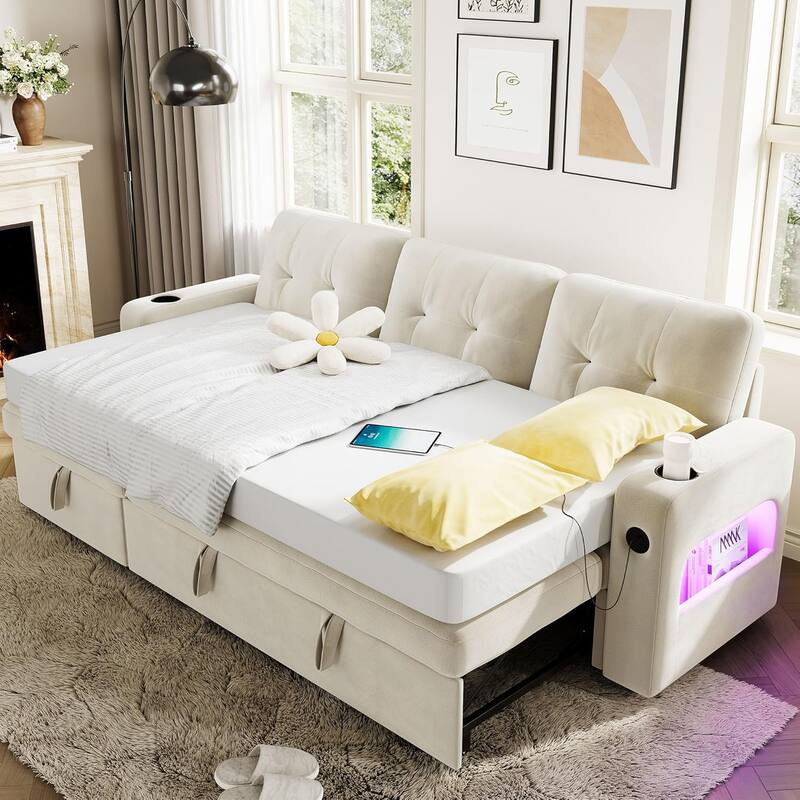 84" Sleeper Sofa Bed, Modular Sectional Cloud Couch with Reversible Storage Model