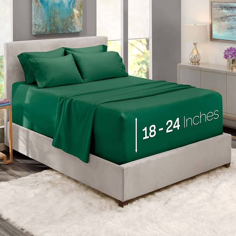 Empyrean Bedding 18"-24" Extra Deep Pocket Sheets Set - Ultra Soft Luxury Bed Sheet Set - Queen - Hunter Green