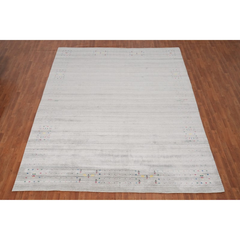 Hand Knotted Oriental Viscose Silk Carpet Tribal Animal Pictorial Greys & Charcoal Gabbeh Area Rug - 11' 7'' X 9' 6''