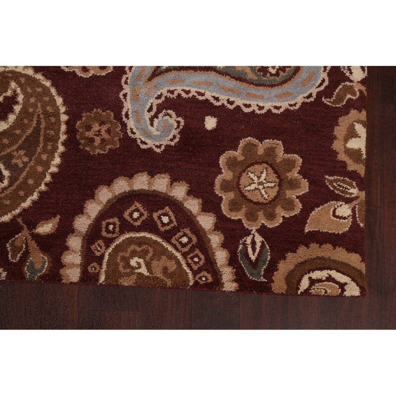 Floral Paisley Oriental Red Wool Area Rug Hand-tufted Office Carpet - 5'0" x 8'0"