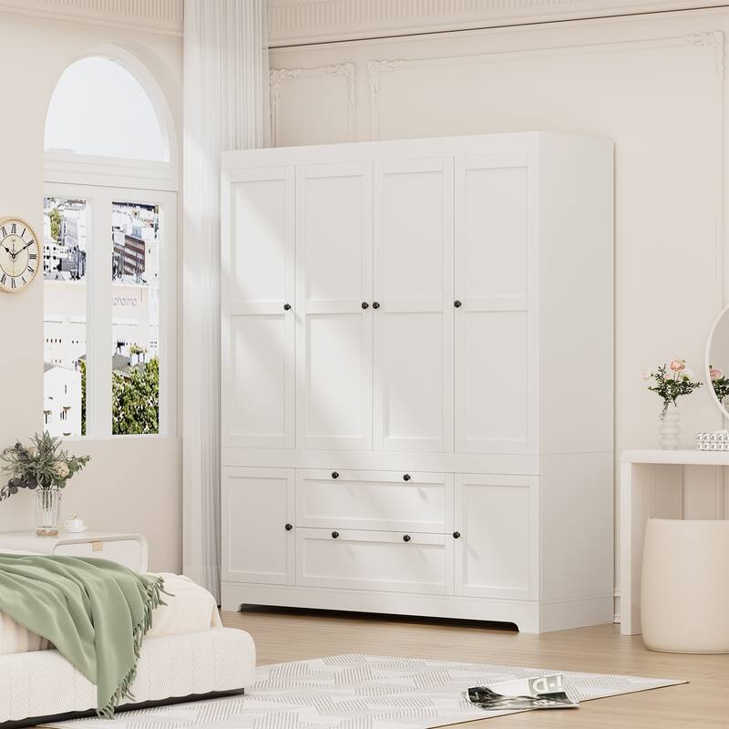 Meyreso White Modular Wardrobe Closet with Drawers, Convertible Stacking Armoire - N/A