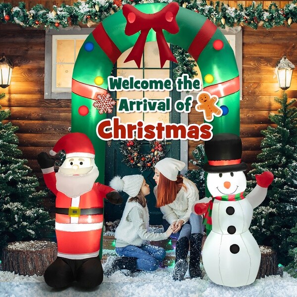 8 FT Christmas Inflatable Archway with Santa Claus and Snowman