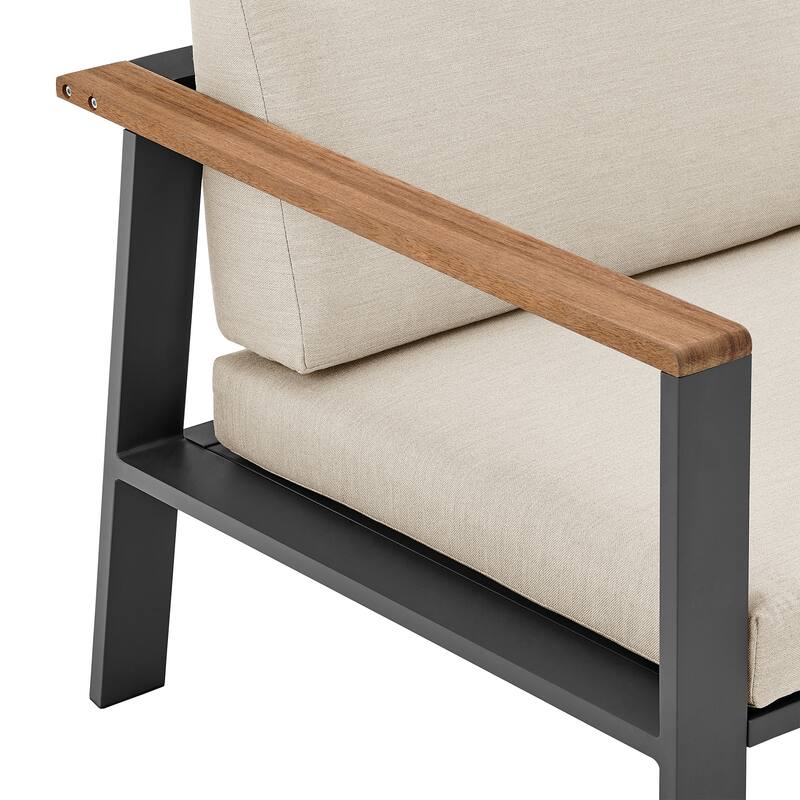 Nofi Aluminum and Solid Teak Wood Outdoor Patio 4 Piece Conversation Set with Olefin Cushions