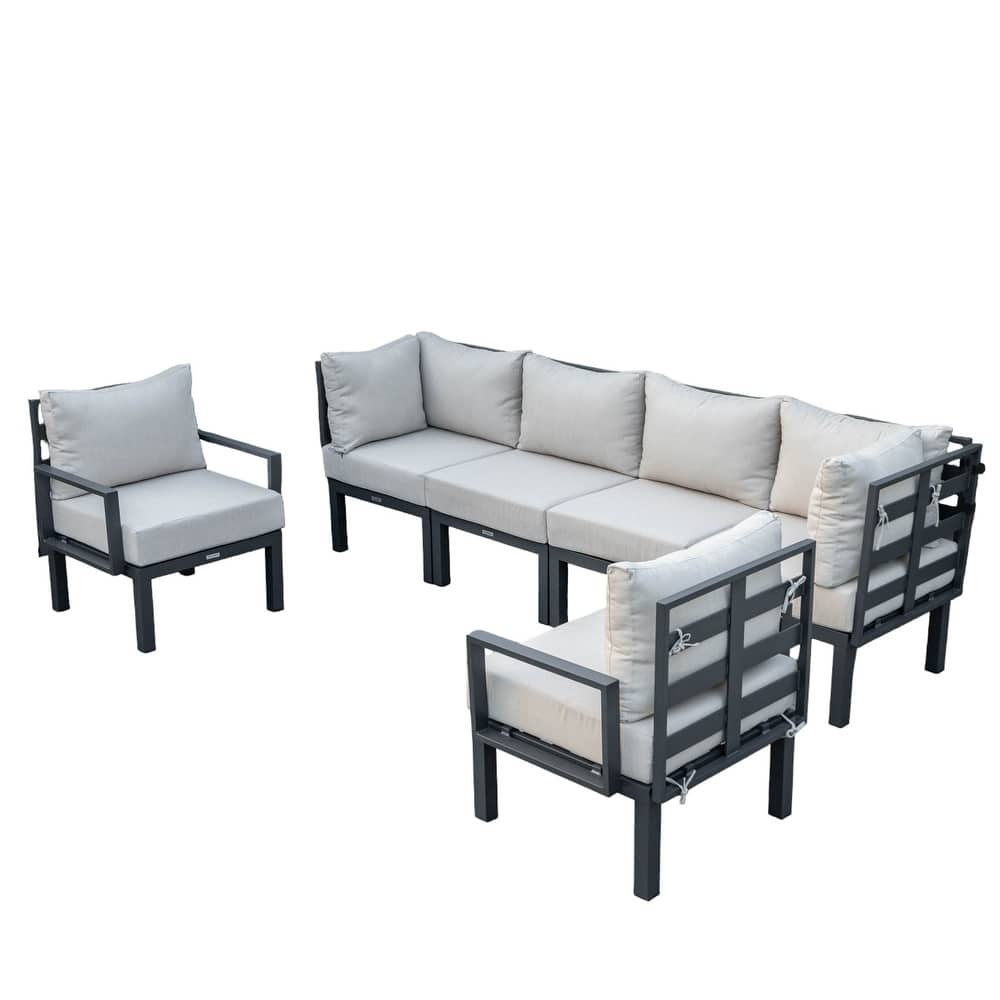 Chelsea 6-Piece Outdoor Patio Sectional Sofa Set with Black Aluminum Frame and Removable Cushions for Backyard, Garden, and Deck