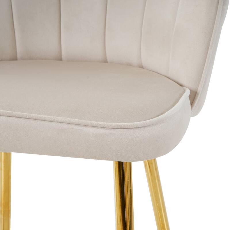 Velvet Shell Bar Stools Set of 2, Counter Height Chairs with Metal Legs, Upholstered Kitchen Island Chairs with Footres