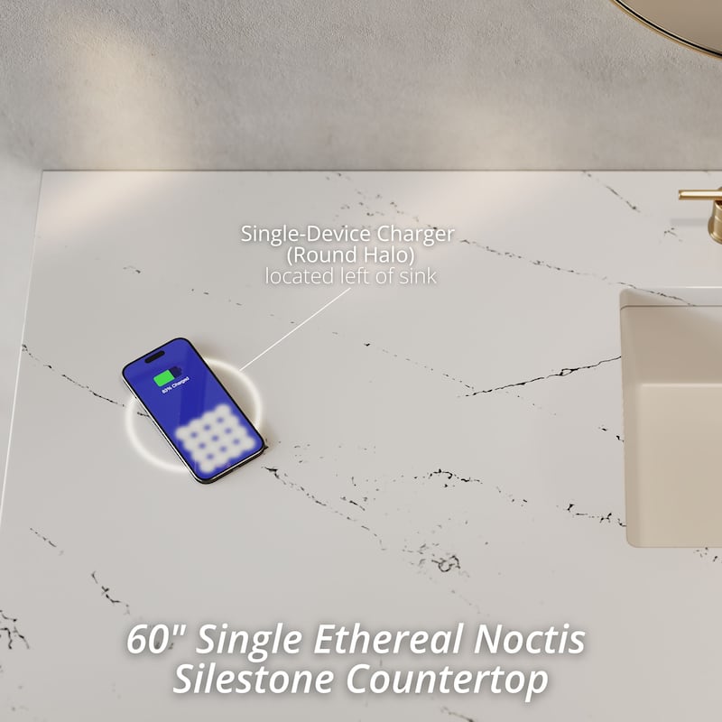Breckenridge 60" Single Vanity, Light Natural Oak, w/FreePower Wireless Charger - Ethereal Noctis