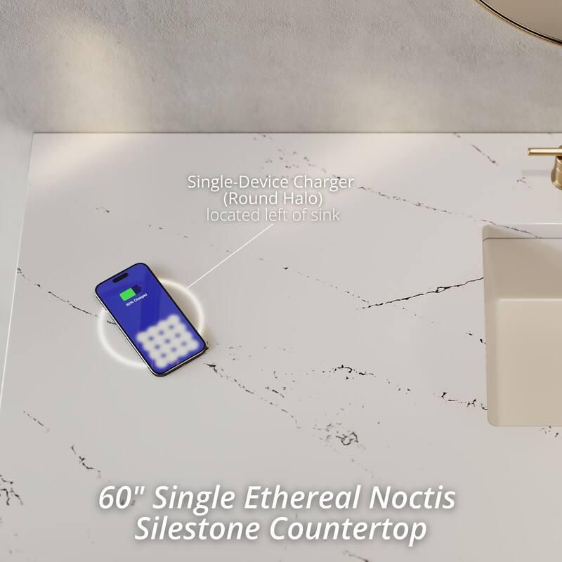Brookfield 60" Single Vanity, Honey Oak w/FreePower Wireless Charger - Ethereal Noctis