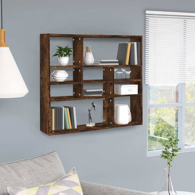 vidaXL Wall Shelf Hanging Wall Mounted Storage Display Rack Engineered Wood - 6.3 x 35.4 x 30.7 in - Smoked oak