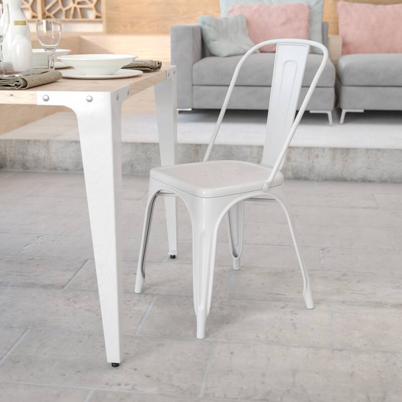 Metal Indoor-Outdoor Stackable Chair - White