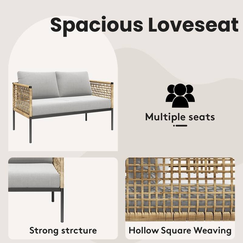 4-piece Waterproof Fabric Sofa Set (2+1+1) with PE Woven & Marble Table
