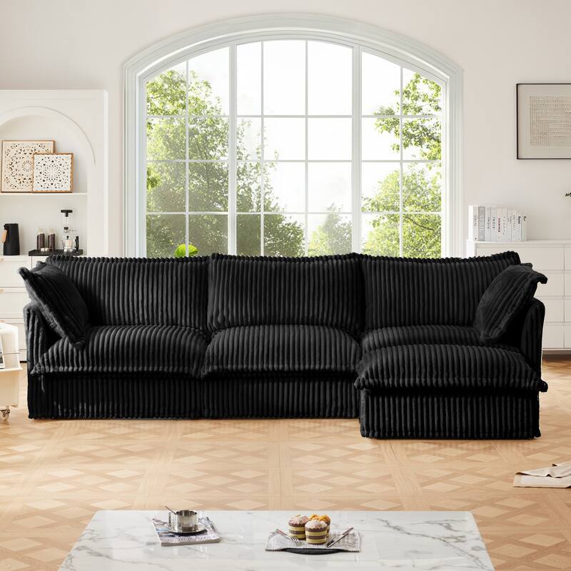L-Shaped Sectional Sofa Couch with Removable Ottoman & 2 Pillows