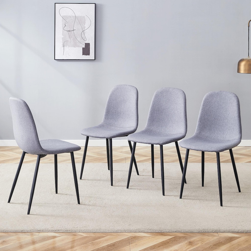 Kitchen Chair Dressing Chair Office Chair Set of 4 Black Light Gray Side Chair Accent Chair Coffee Chair with Metal Legs