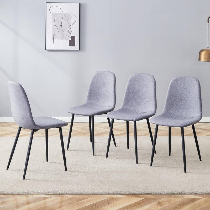 Set of 4, Linen-Cotton Material High Resilience Dining Chair with Metal Legs