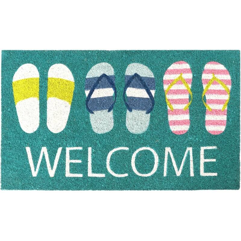 A1HC Natural Coco Coir Door Mat with Heavy Duty Non-Slip PVC Backing - 18" x 30" - Easy to Clean - Coastal Slippers Welcome