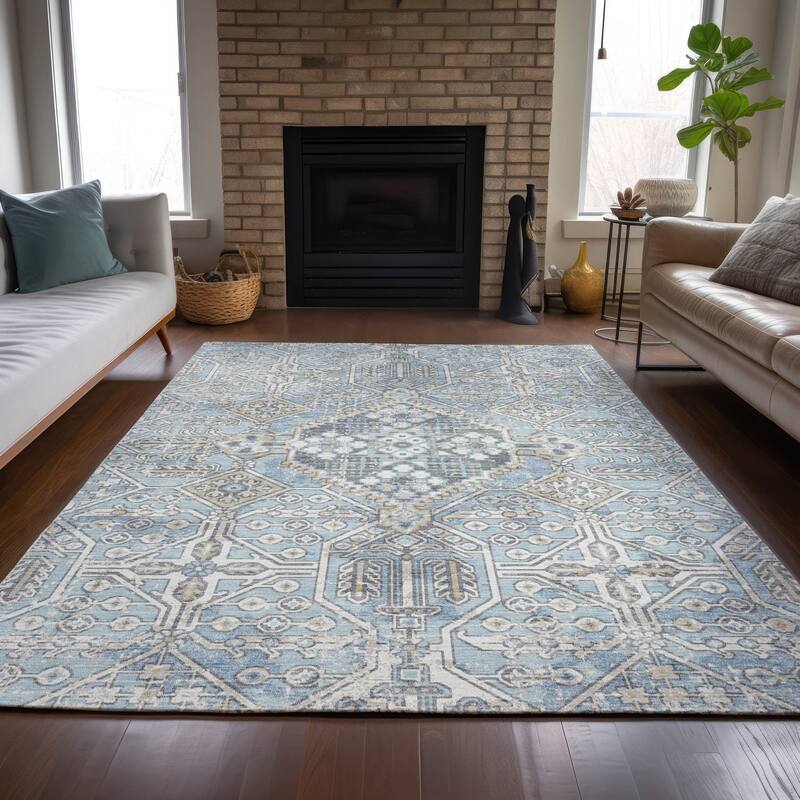 Machine Washable Indoor/Outdoor Traditional Eclectic Chantille Rug