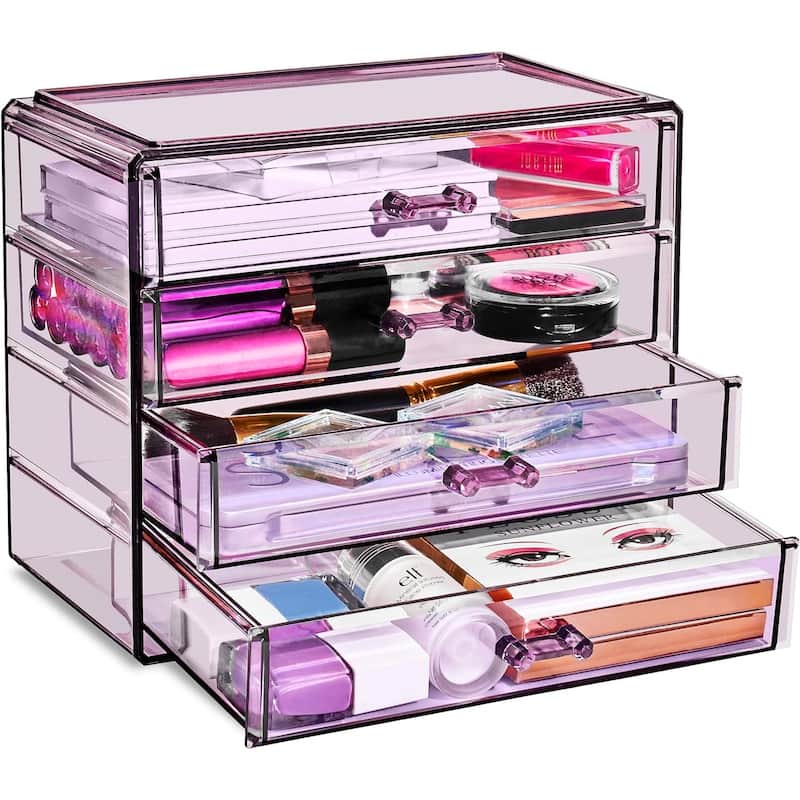 Sorbus Acrylic Cosmetics Makeup and Jewelry Storage Case Display– 4 Large Drawers - 9.25" x 5.375" x 7.875" - Purple