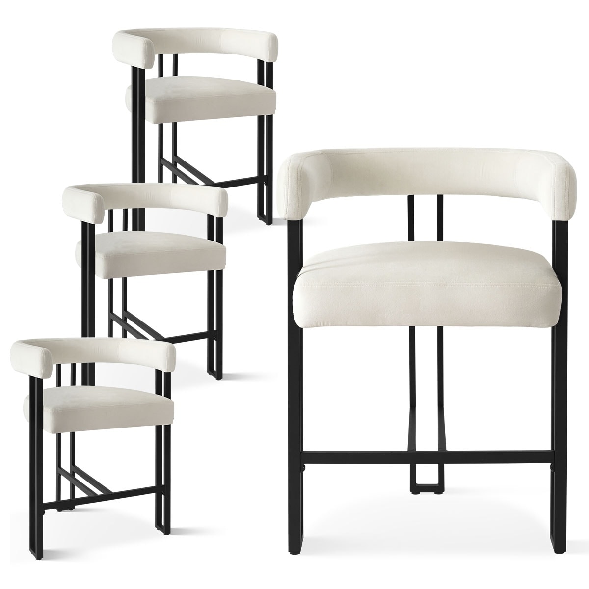 24" Seat Height Upholstered Velvet Solid back Counter Stool (Set of 4)