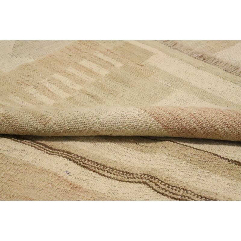Hand Woven Oriental 100% Wool Carpet Southwestern Tribal Beige & Ivories Kilim Area Rug - 11' 8'' X 9' 4''