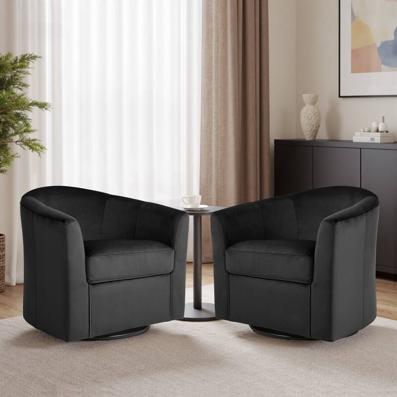 2 Set Modern Upholstered Swivel Barrel Chair Living Room Accent Chair