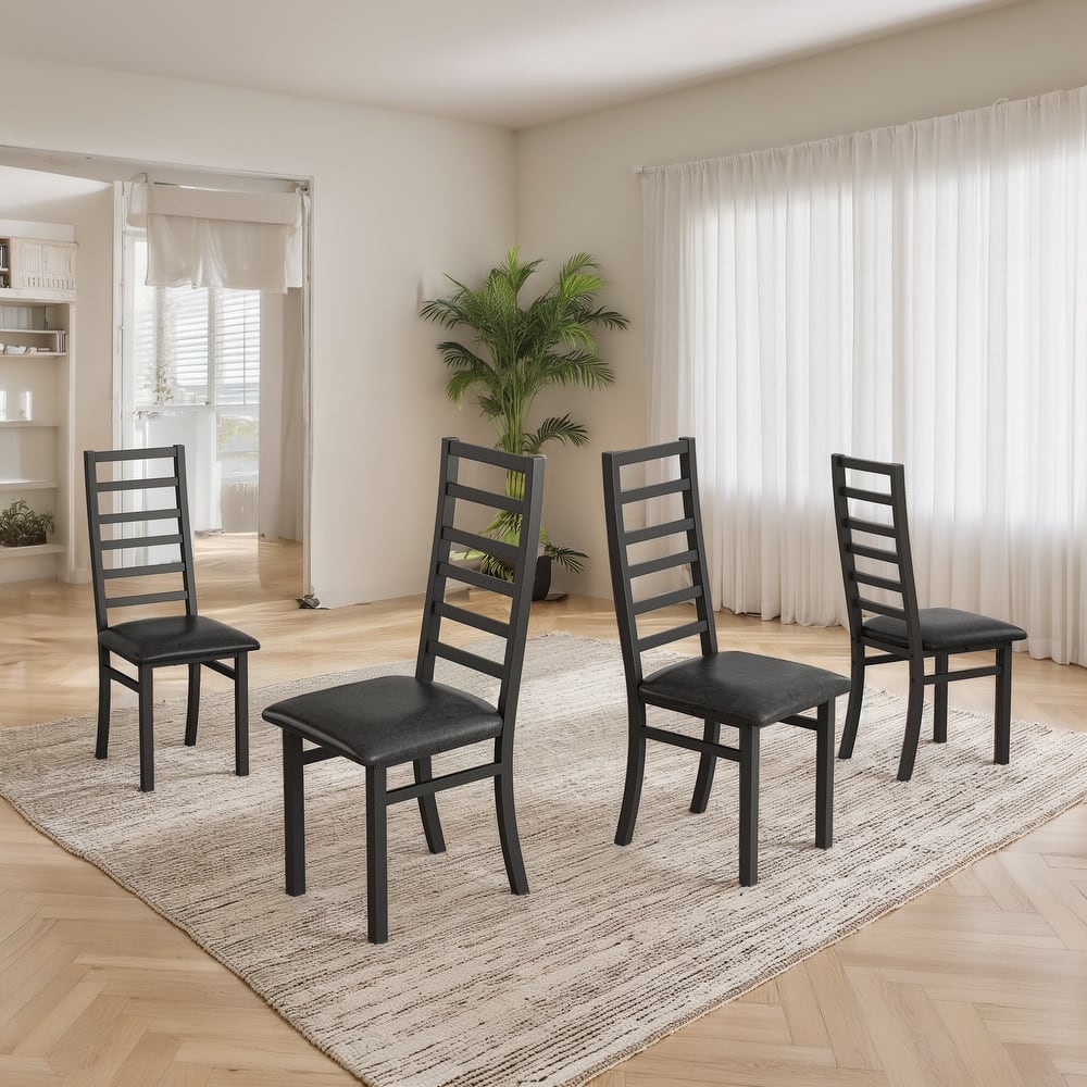 High Back Armless Dining Chairs with Steel Legs and PU Leather Seats, Set of 4/Set of 2