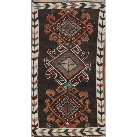 Traditional Geometric Anatolian Turkish Rug Wool Hand-knotted Carpet - 1'4''x 2'10''