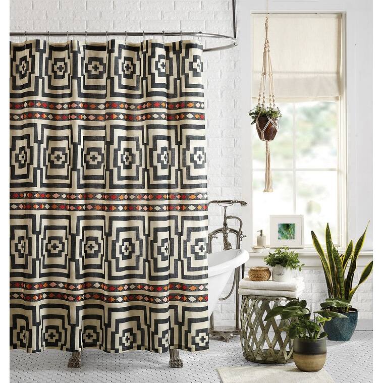 Hypnotic Geometric Cotton Fabric Shower Curtain by Jungalow - Charcoal