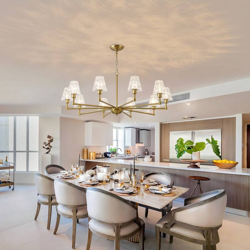 Adjustable Brass Chandelier Modern Mid-Century Pendant Light with Glass Shades for Dining Room Kitchen Island
