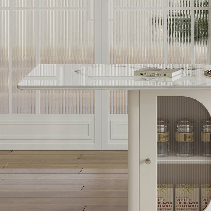 5-Piece Dining Table Set with Storage Cabinets, Kitchen Table Set with 4 Velvet Chairs for Dining Room