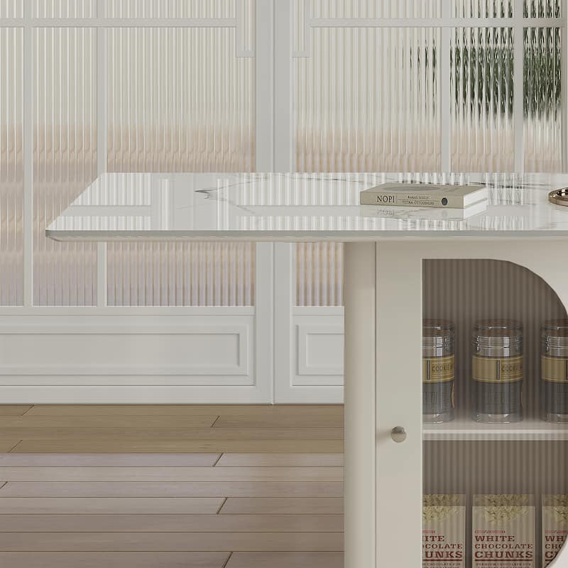 Modern Minimalist Dining Table, 63" Sintered Stone with Storage for Family Kitchens