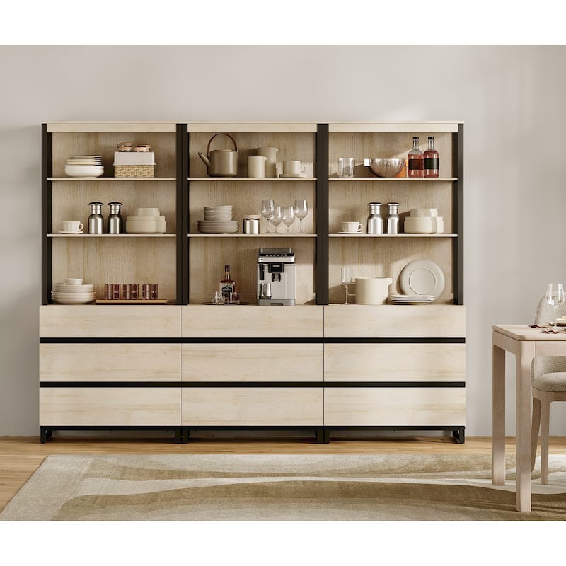 WAMPAT Modern 72" Tall Bookcase with Drawers and Open Book Shelfs, Library Book Shelf for Home Office, Living Room