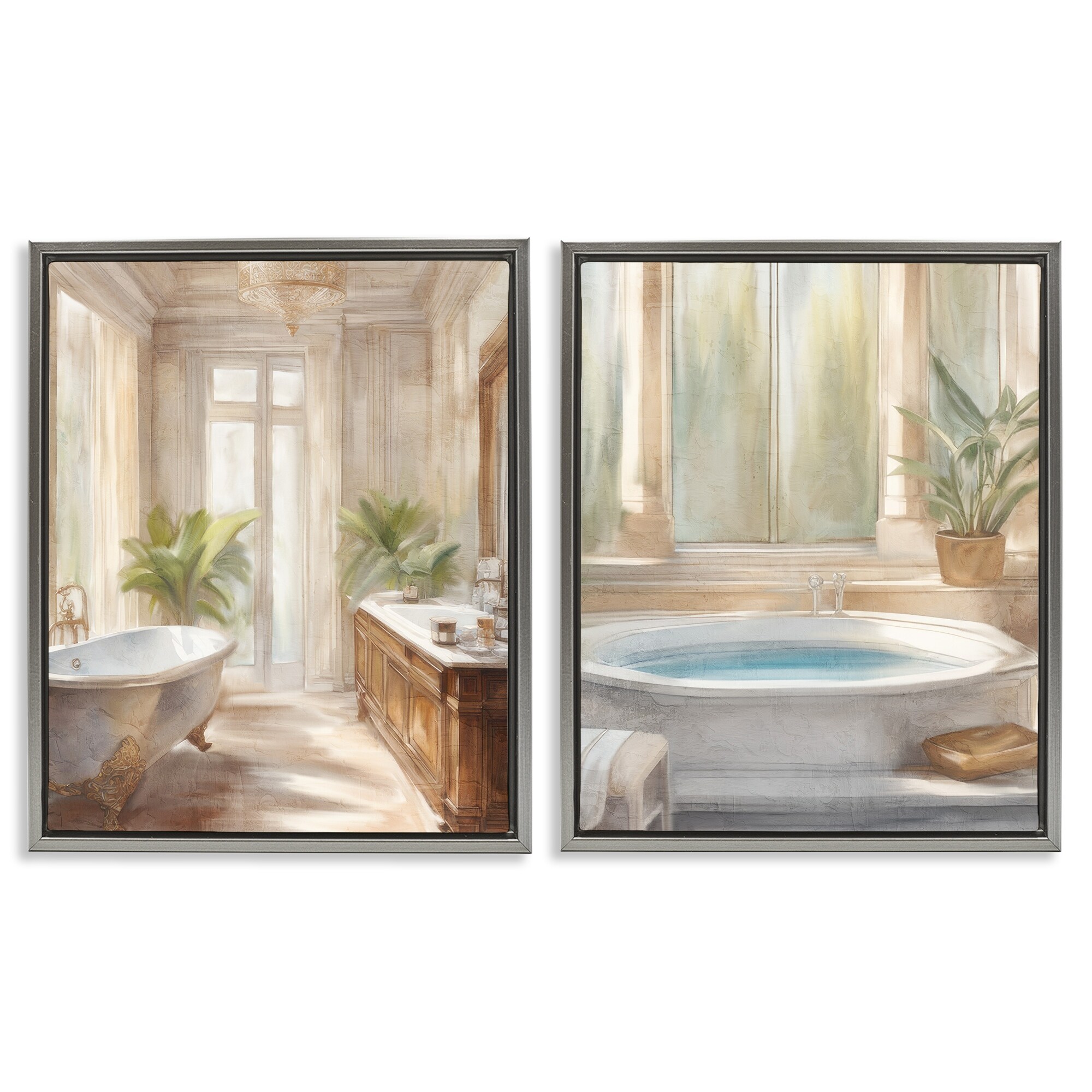 Stupell Serenity Bath Bathroom Interior Framed Floater Canvas Wall Art Design By Kim Allen (Set of 2)